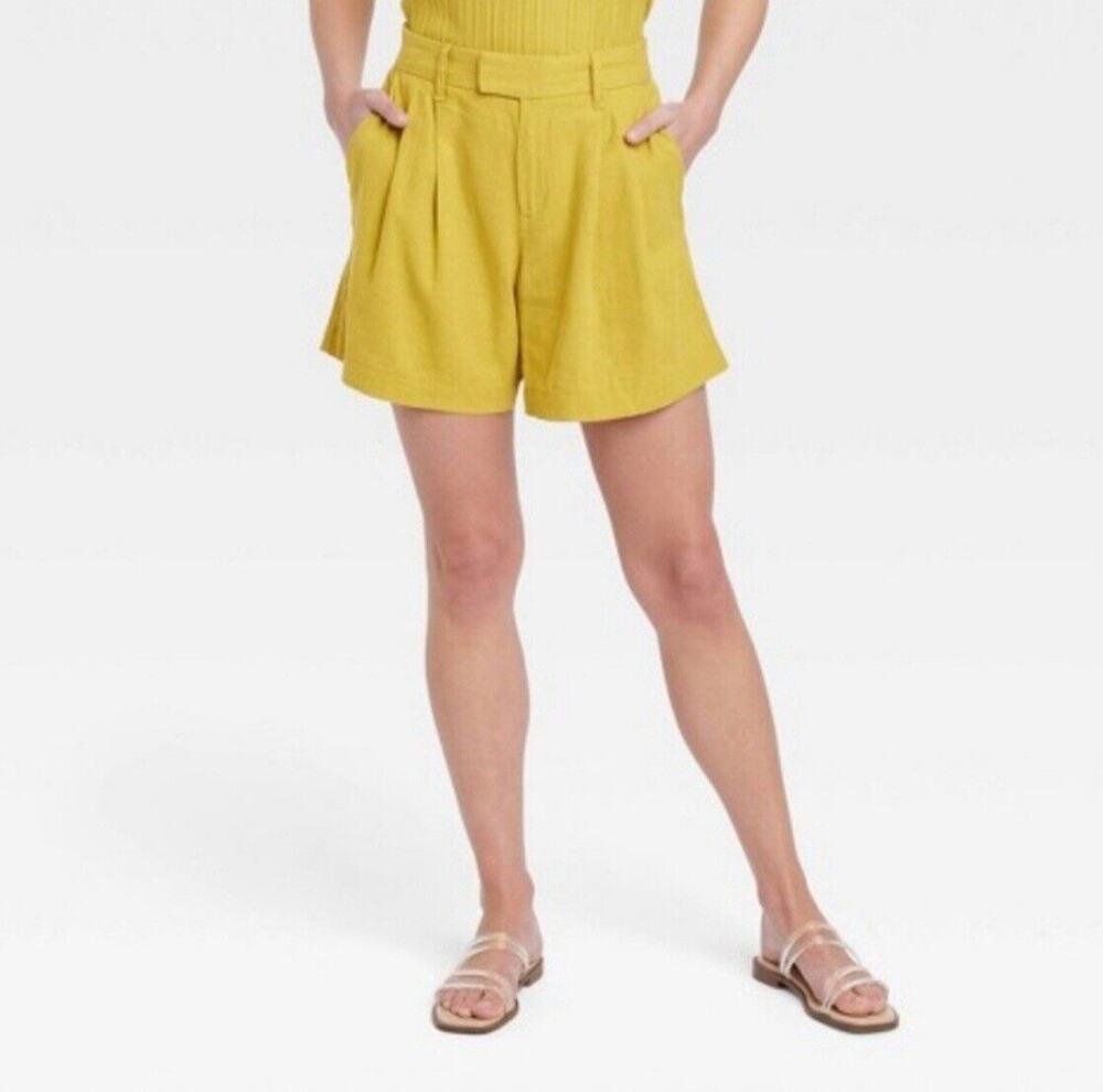 A New Day High Rise Tailored Linen Shorts Yellow Women's 0 NWT